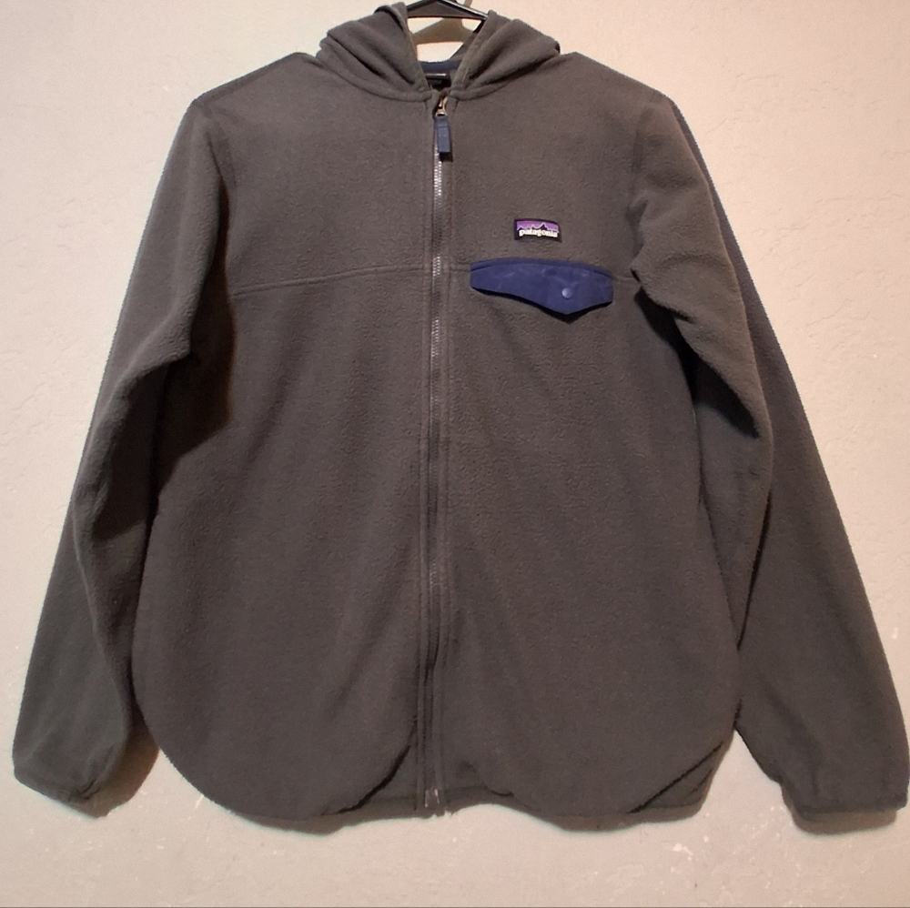 Patagonia‎ Kid Youth Fleece Jacket Snap Synchilla Hooded Gray SzL-12 Zip-Up